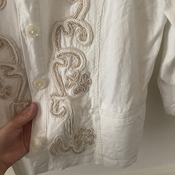 Chico’s 100% Linen Lightweight Boho Beaded Blazer Button Front Jacket Size 2 (L) - Picture 7 of 10